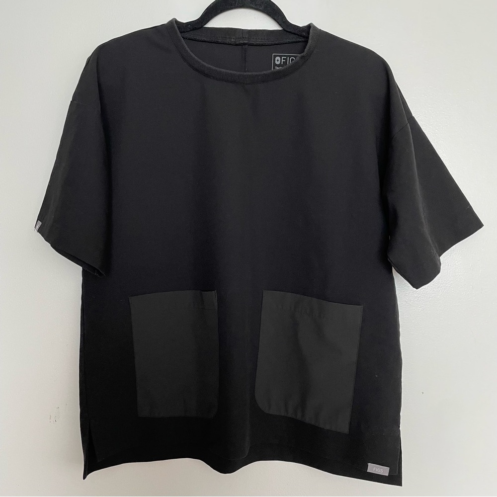 Women’s FIGS Bene Crew Scrub Top Black 1728 Size Medium